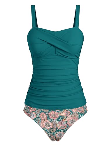 Medium Peacock Blue Twist Front Tankini Swimsuit for Women Slimming & Ruching