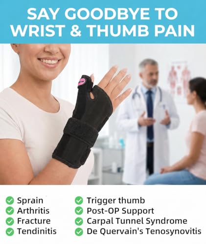 Adjustable Wrist Support Brace for Left/Right Hand - Pink, Small/Medium, Day & Night Relief for De Quervain's Tendonitis Carpal Tunnel