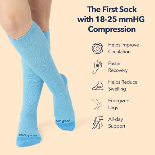 Wellow Knee High Compression Socks Men Women 18–25 mmHg Medium Black Twist
