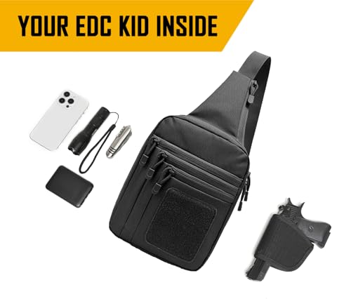 FLWVOG Concealed Carry Crossbody Bag for Men, Ccw Sling Bag EDC Carry Bag Shoulder Chest Pack Gun Bags for Handguns. (Black)