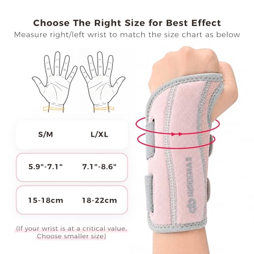 Adjustable Copper Infused Wrist Brace for Carpal Tunnel Support - Pink, L/XL - Right Hand