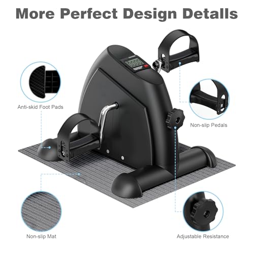 Mini Exercise Bike with LCD Display - Portable Under Desk Pedal Exerciser, Black