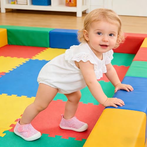 Baby Water Shoes 12-18 Months Pink - Wide Barefoot Aqua Socks for Beach & Pool
