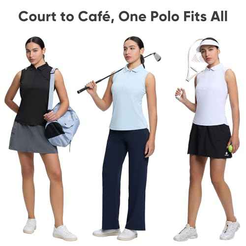 HOTSUIT Womens Golf Shirt Sleeveless Collared Golf Clothes Polo Shirts Quick Dry Lightweight V Neck UPF 50+