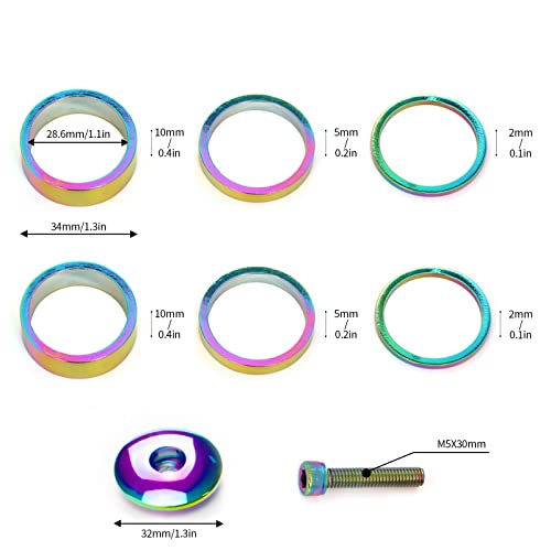 Rainbow 1-1/8 Inch Bicycle Headset Spacer Kit with Stem Cap & Bolt