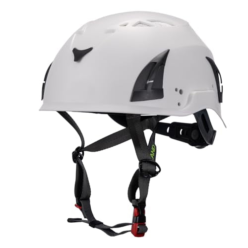 Climbing Helmet EN 12492 Vented Lightweight Safety Helmet with Adjustable Chin Strap - White