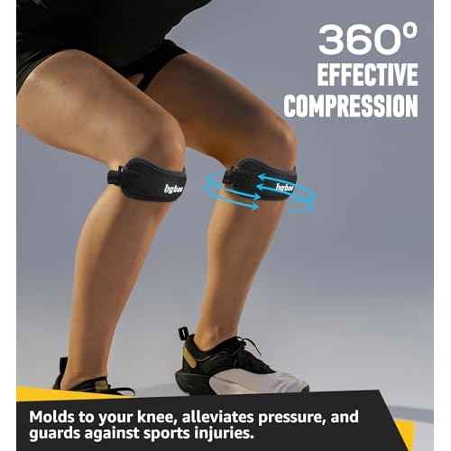 2-Pack Patella Tendon Knee Brace Straps, Adjustable Knee Support Patella Stabilizer for Pain Relief, Jumpers Knee, Tendonitis, Arthritis, Running, Hiking, Tennis, Squats - Universal Fit (Black)