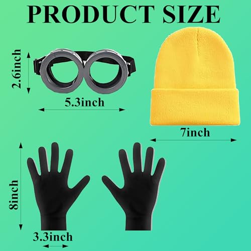 3Pcs Men's Cosplay Accessory Steampunk Goggles Glasses Punk Sunglasses Yellow Beanie Knit Hats Black Glove Halloween