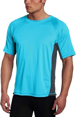 Men's Swim Shirt Rash Guard UPF 50+ Short Sleeve Neon Blue/Charcoal 3X