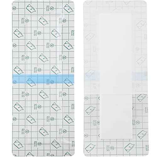 Waterproof Knee Replacement Surgery Bandage | 4x8 Inch Shower Protector Island Dressing Pad Bordered Gauze | Hip Surgery Recovery Large Wounds Incision Cover with Adhesive Border (Pack of 14)