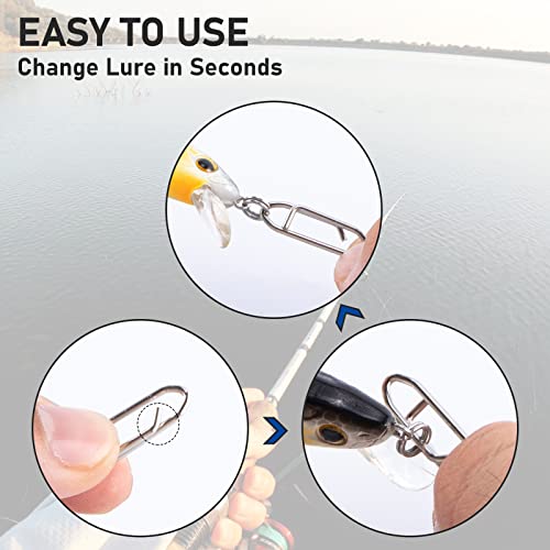 Alwonder 50-Pack Fishing Power Speed Clips, High Strength Stainless Steel Speed Clip for Fishing Lure Quick Change, Freshwater Saltwater Crankbait Popper Lures Quick Snap Connector Tackle