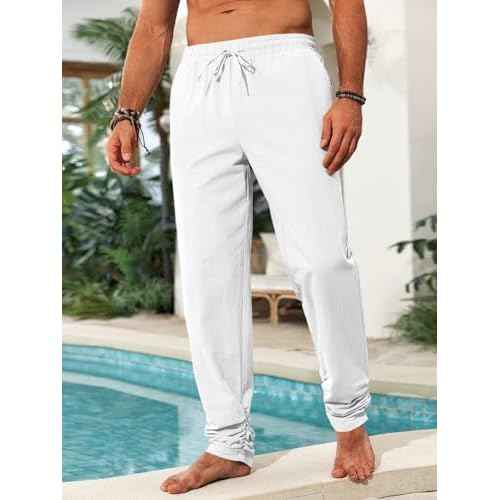 Runcati Mens Kaftan Thobe Pants Cotton Casual Elastic Waist Drawstring Muslim Trousers Summer Yoga Kurta Pants with Pockets
