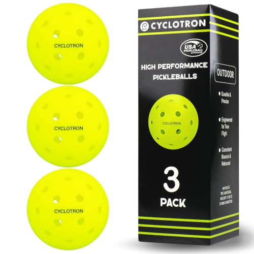 Cyclotron 3 Pack Outdoor Pickleball Balls USAPA Approved 40-Hole Precision Design High Visibility Durable Seamless HDPE