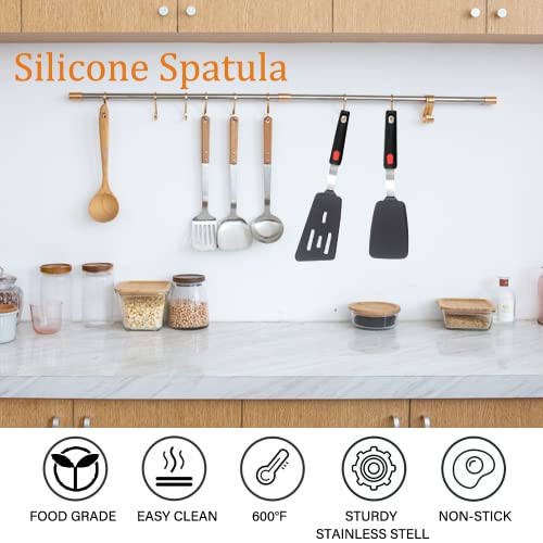 Silicone Spatula Turner Set of 2 - Heat Resistant Up to 600°F for Nonstick Cookware