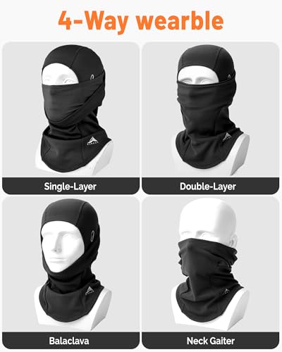 GXCROR Thermal Ski Mask for Men & Women, Windproof Balaclava for Snow, Black