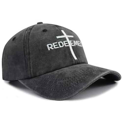 Cross Jesus Hats for Men Women, Adjustable Cotton Embroidered Christian Redeemed Baseball Cap