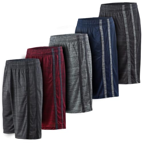 Essential Elements Men's 5 Pack Dry-Fit Athletic Gym Shorts Large Charcoal Maroon Grey Navy Black