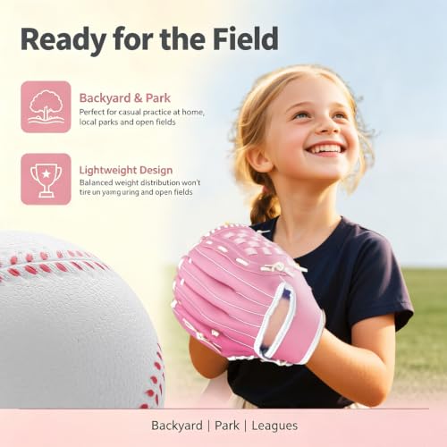 Kids Youth Adult Baseball Glove 10.5'' Softball Mitt Left/Right Hand Pink