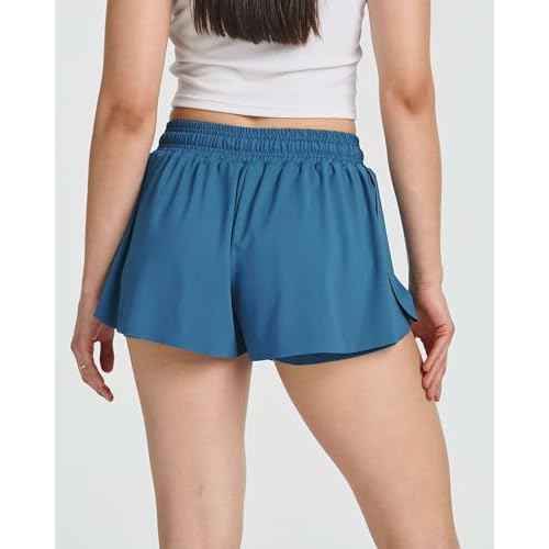Real Essentials 4 Pack:Womens Flowy Dry Fit Running Short - Spandex Underneath Workout Summer Shorts (Available in Plus Size)