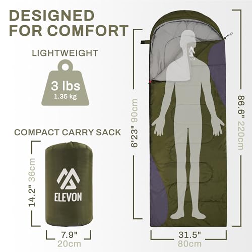 1-Person Lightweight Double Sleeping Bag with Pillows for Camping - Green