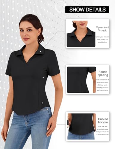 Women's Golf Polo Shirt V Neck Short Sleeve Sun Protection Moisture Wicking Athletic Top