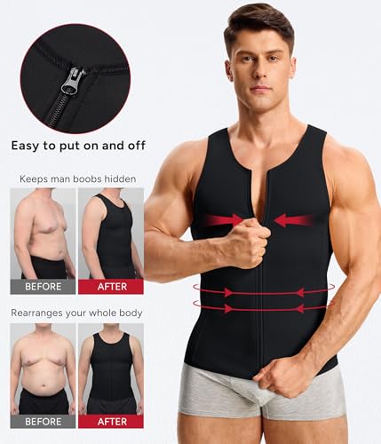 Men's Black Large Compression Shirt Body Shaper Tank Top - Shapewear for Men