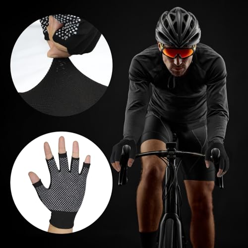 2 Pairs Fingerless Workout Gloves for Men & Women with Grip - Anti-slip, Breathable, Flexible