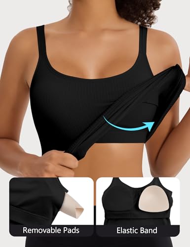 Large 2 Pack Women's U-Back Workout Tank Tops with Built-In Sports Bras - Black & Pink