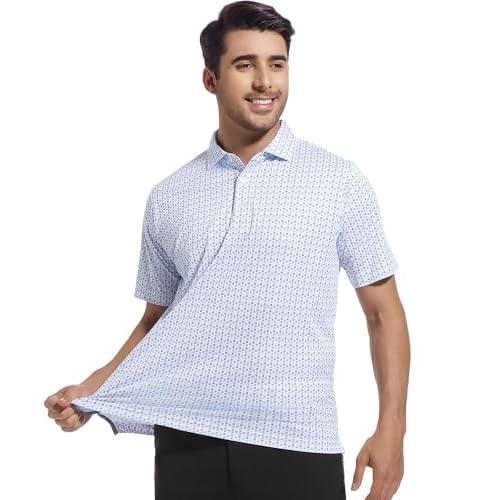 SAMERM Mens Golf Shirts Short Sleeve Dry Fit Performance Moisture Wicking Print Sport Polo Shirts for Men Casual