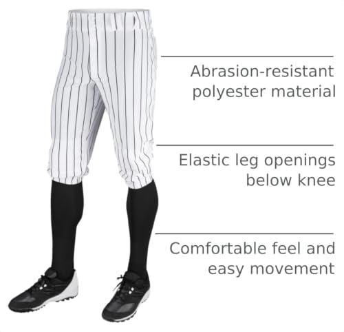 Champro Mens Triple Crown Baseball Knickers with Pinstripes - Small White & Black