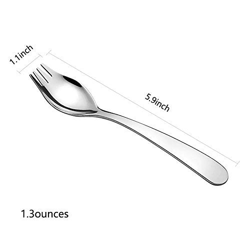 Mini Stainless Steel Sporks 5.9 Inch Kids Utensils Set for Lunch & Snacks - 6 Pack