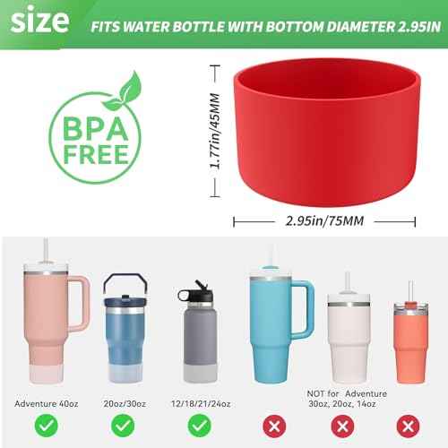 Silicone Bumper Boot for Stanley Quencher H2.0 40 oz 30 oz Tumbler with Handle & Stanley IceFlow 20oz 30oz, Protective Water Bottle Bottom Sleeve Cover, Tumbler Accessories (Red)