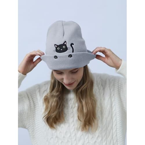 Women¡¯s Cat Beanie Cute Cat Lover Gifts Animal Knitted Hats Christmas Stocking Stuffers for Women Girls
