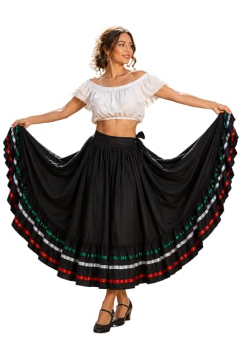 Mexican Flamenco Bomba y Plena Belly Dance Skirt - Black Tricolor Adult Size