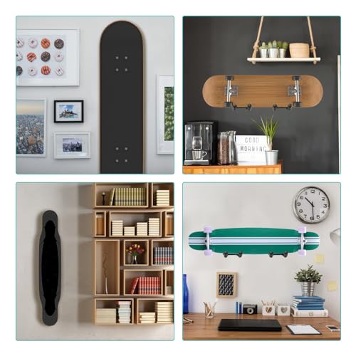 Coolrunner Skateboard Wall Hanger, 4 Pack Skateboard Wall Mount for Skateboard Storage and Display Holder, Skateboard Hooks Fit for Skateboard, Guitar, Longboard, Snowboards, Complete with Screw