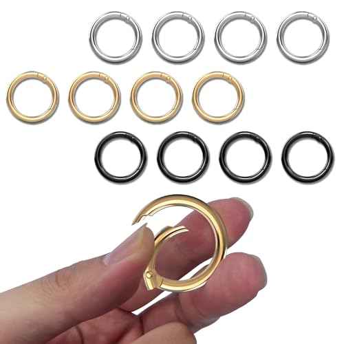 Round Key Ring Carabiner Clip for Keys, Buckle, Bags, Purses, 1 Inch Keychain Rings, Set of 12