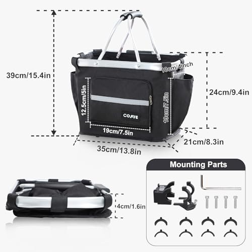 Detachable Bike Basket for Pets and Shopping - Black with Pocket