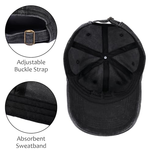 Embroidered Baseball Cap for Women Men Vintage Adjustable Washed Distressed Denim Baseball Hat