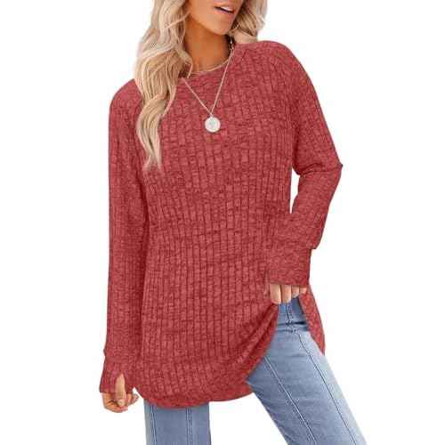 JomeDesign Womens Sweaters Long Sleeve Shirts Crewneck Sweatshirts Loose Casual Tunic Tops with Thumb Holes