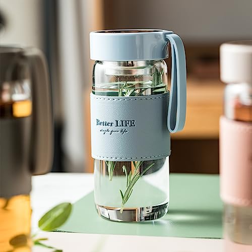 16 oz Glass Tea Bottle with Infuser, Leak-Proof Lid, Non-Slip Holster, Portable Water Bottle for Hot Cold Drinks
