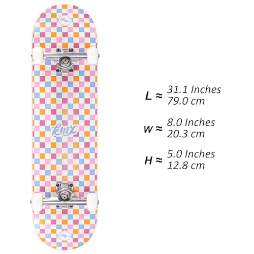 Pastel Checker Pink Complete Beginner Skateboard 31" with Skate Tool