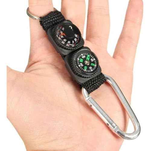 Black Carabiner Key Chain Compass Thermometer Metal Camping Outdoor Gadgets Hiking Survival to Multifunctional O0R8 Mountaineering Sports and Outdoor Recreation Accessories, Car Keychain