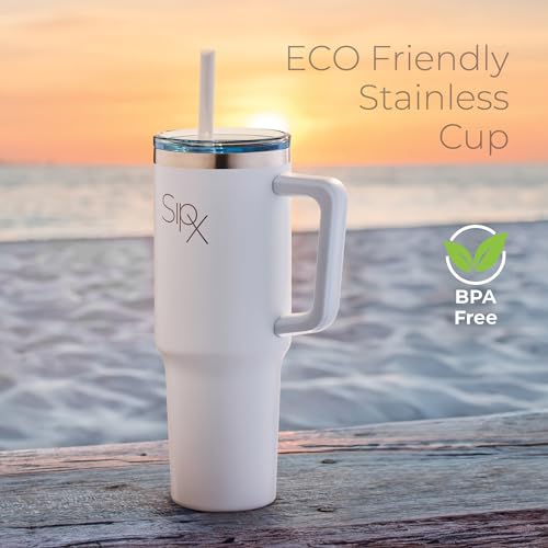 40 oz Insulated Tumbler with Handle & Straw Cream White - Leakproof Travel Mug