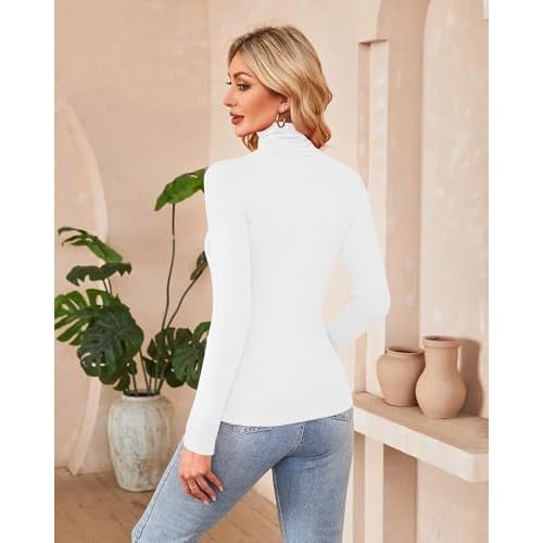 Herou 2 Pack Womens Long Sleeve Turtleneck Slim Fitted Lightweight Casual Active Layer Tops Shirts