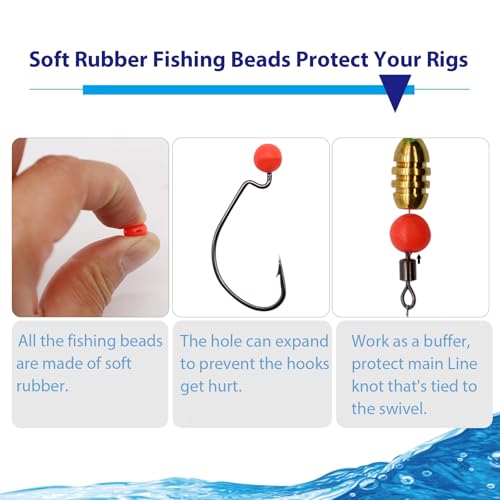 Round Rubber Fishing Beads 0.39in/10mm - Glow in Dark - 120pcs - Tackle Box Included