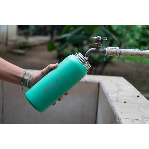 LifeStraw Go Series ? Insulated Stainless Steel Water Filter Bottle for Travel and Everyday Use, Removes Bacteria, Parasites and Microplastics, Improves Taste, 24oz Cactus Green