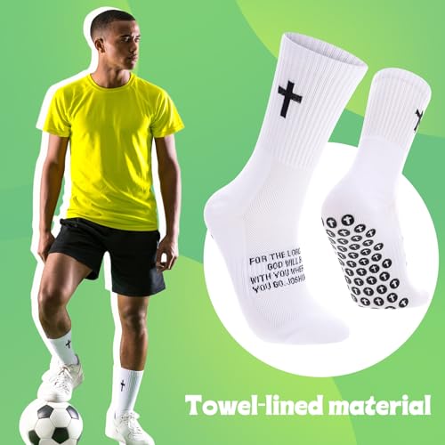 Cross Grip Soccer Socks with Bible Verse - White, One Size, 4 Pairs
