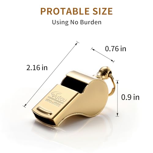 Golden Metal Whistle with Lanyard for Coaches Police - Large 130+dB Brass Ti-Gold Plated