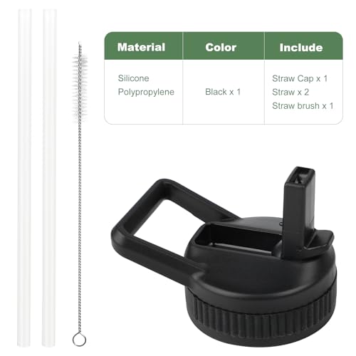 Straw Lid for Nalgene Wide Mouth Water Bottles 32 OZ, Replacement Straw Lid Compatible with Nalgene 32 OZ Bottles, Top Lids With 2 Straws and 1 Straw Brush (Black)