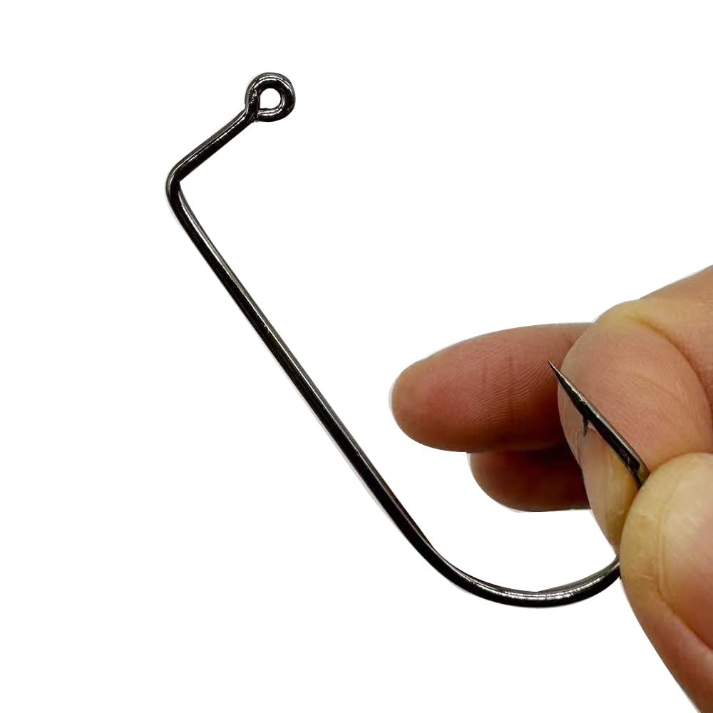 50pcs/100pcs Aberdeen 90 Degree Fishing Jig Hooks Long Shank Forged Barbarian Hooks High Carbon Steel Fishing Hooks for Freshwater & Saltwater Size: 6#-6/0# (6#-100pcs)